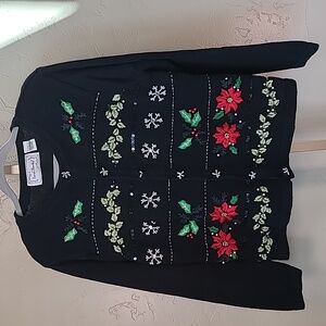 Sarah Bentley Black Christmas Cardigan with Festive‎ Embroidery Sequins Large